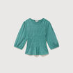 T-shirt cintr&eacute; col rond manches longues vert femme