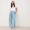 Jeans wide leg cropped taille bascul&eacute;e bleu ciel femme