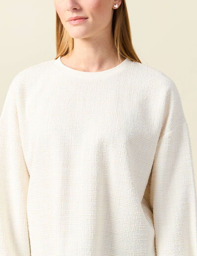Sweat col rond manches longues ecru femme