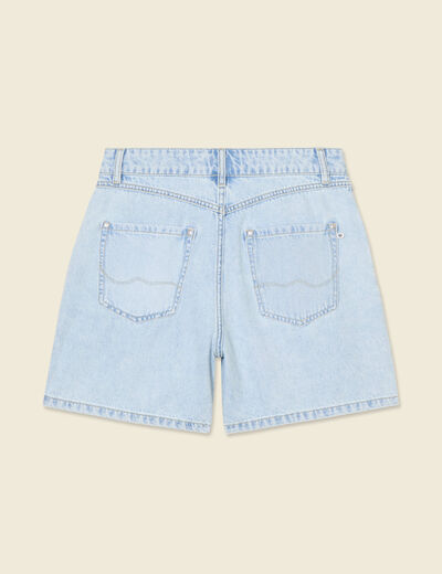 Short droit en jean à pinces denim bleach femme