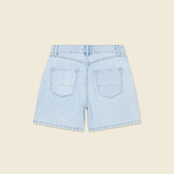 Short droit en jean à pinces denim bleach femme