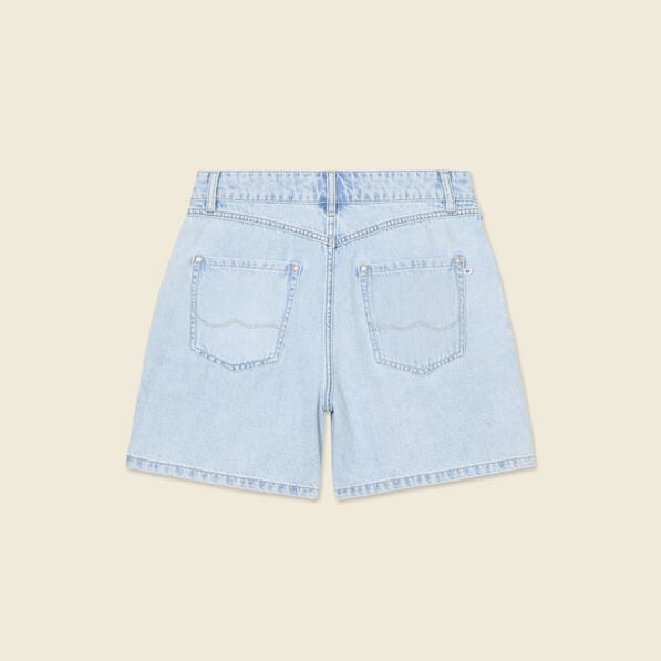 short droit en jean a pinces denim bleach femme Short droit en jean à pinces denim bleach femme
