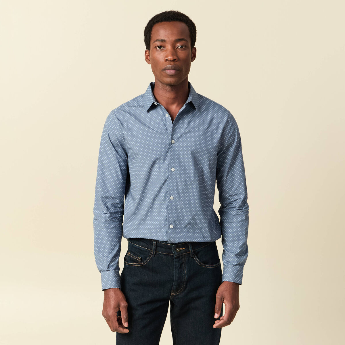 Chemise en coton manches longues bleu marine homme