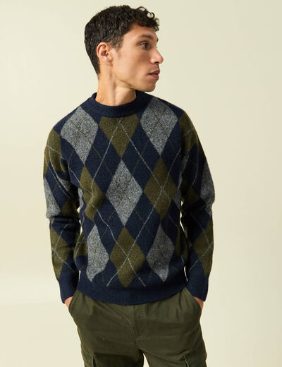 Pull col rond manches longues bleu marine homme
