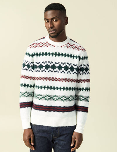 Pull manches longues col rond ecru homme