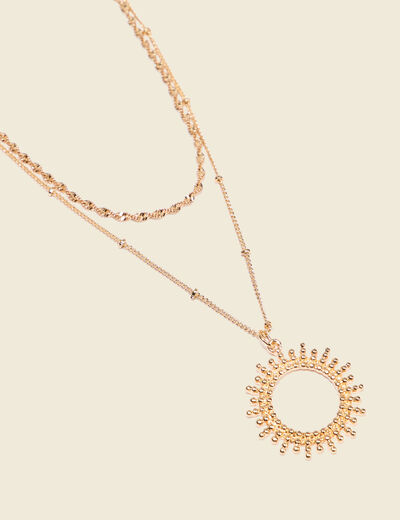 Collier 2 rangs avec pendentif couleur or femme