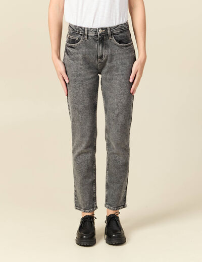 Jeans slim 7/8&egrave;me taille haute denim gris femme