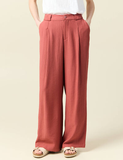 Pantalon large à pinces vieux rose femme