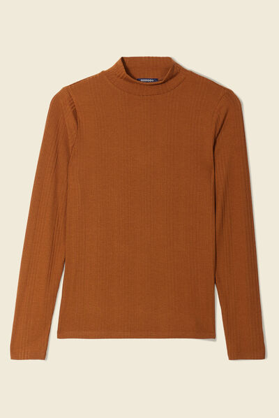 T-shirt manches longues marron femme