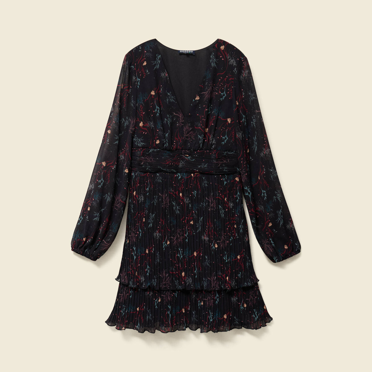 Robe &eacute;vas&eacute;e bas pliss&eacute; noir femme
