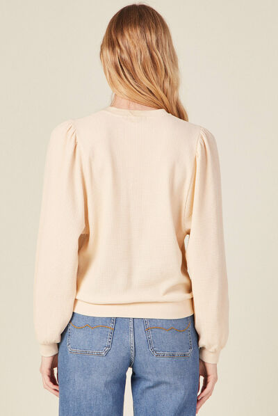 Sweat manches longues col en V creme femme