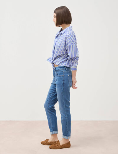 Jeans girlfriend taille haute denim stone femme