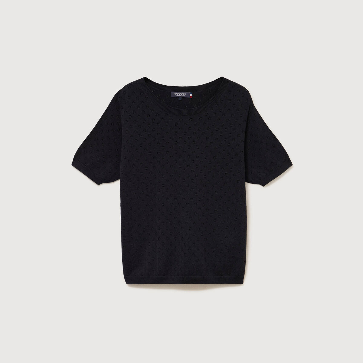 Pull col rond manches courtes noir femme