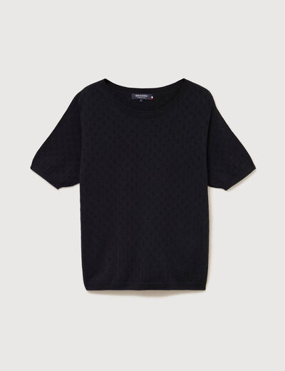 Pull col rond manches courtes noir femme