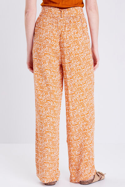 Pantalon large ceinturé jaune foncé femme