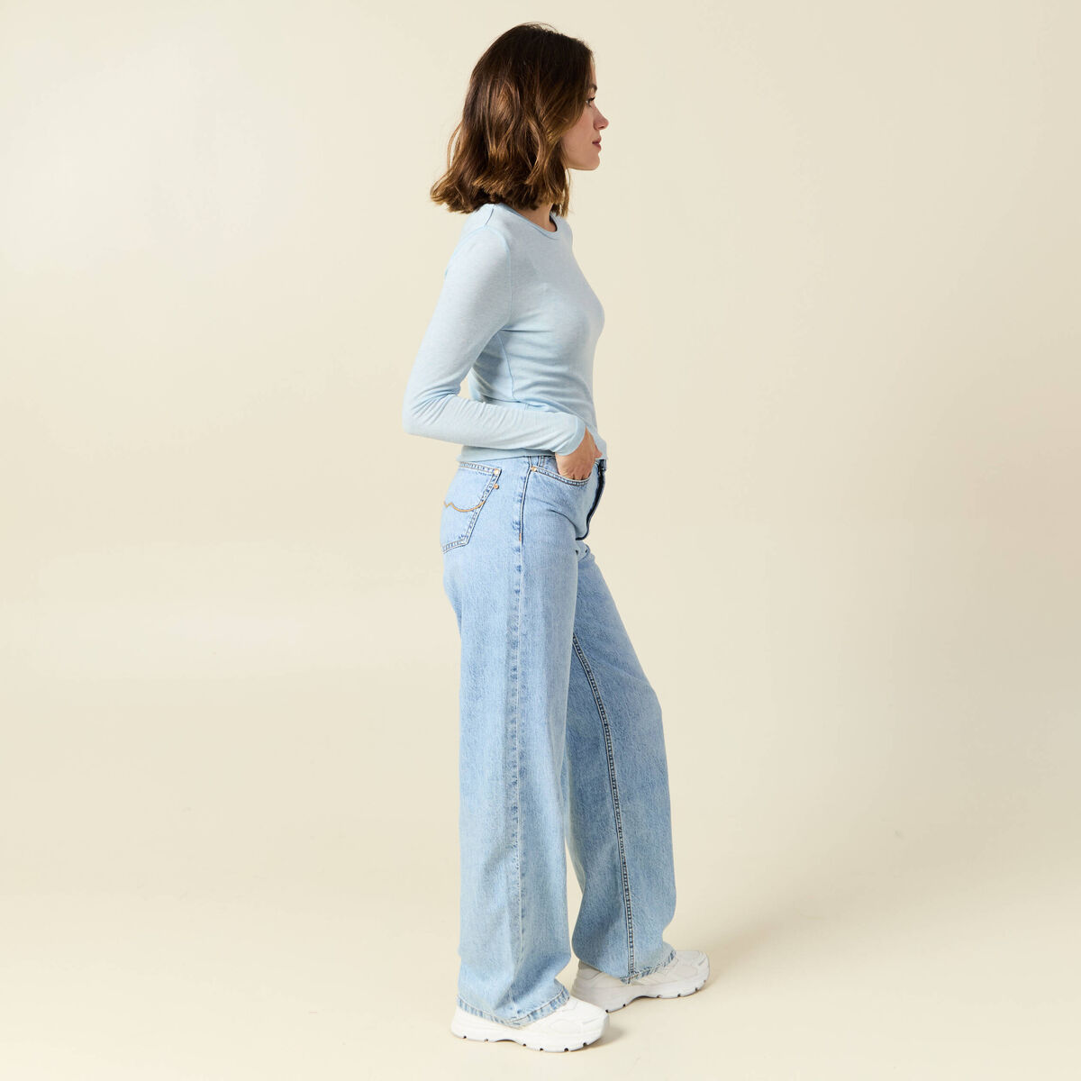 T-shirt manches longues avec laine bleu ciel femme