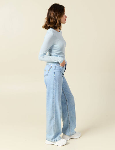 T-shirt manches longues avec laine bleu ciel femme