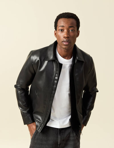 Blouson droit court manches longues noir homme