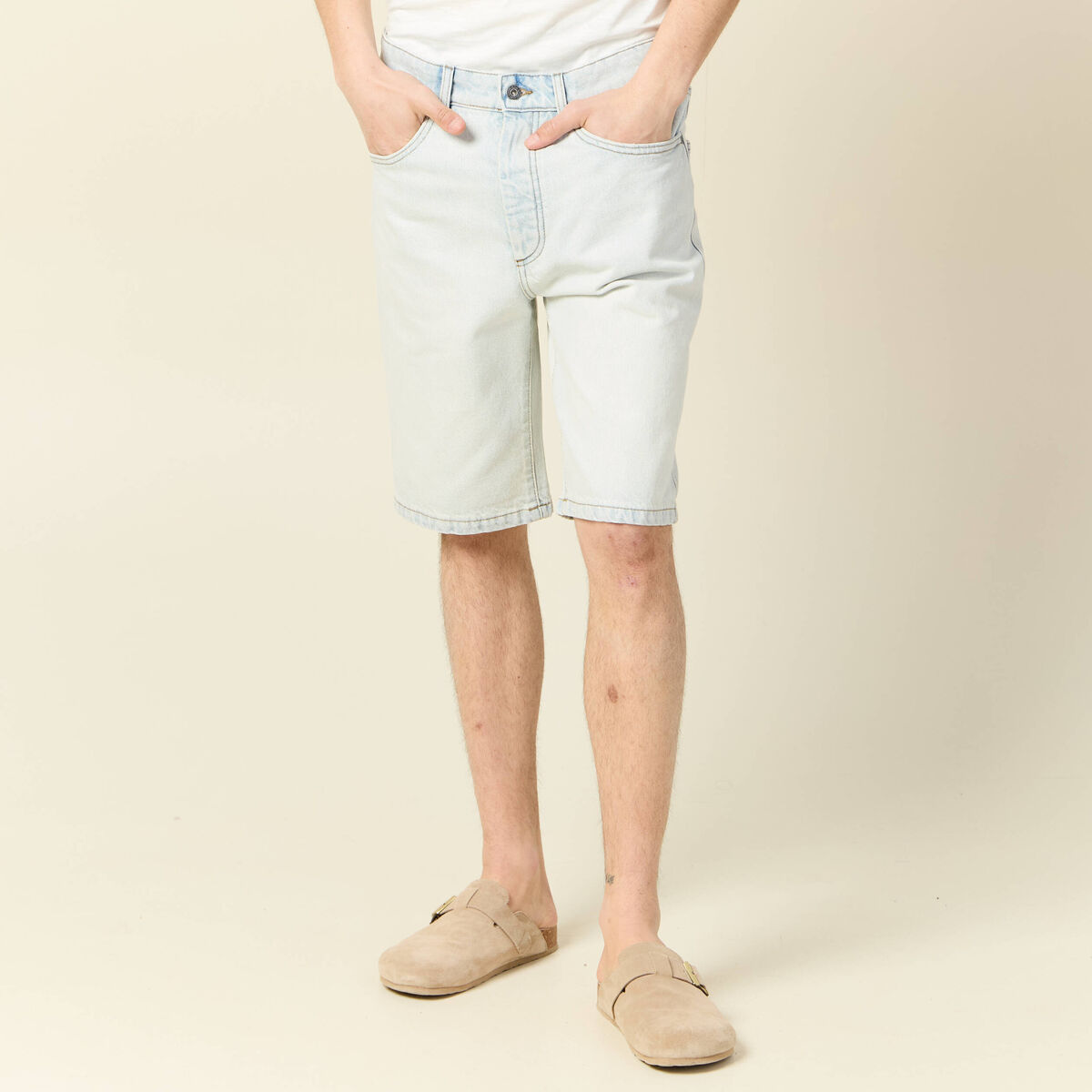 Bermuda droit en jean denim snow bleach homme