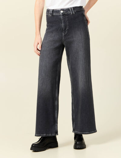 Jeans wide leg taille haute denim gris femme