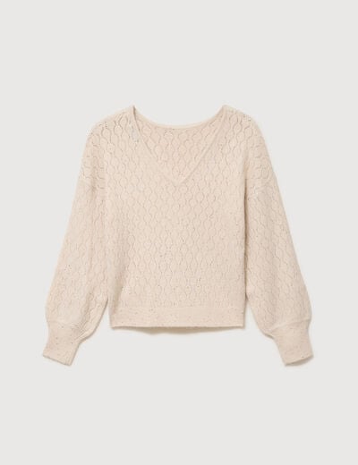 Pull oversize col v manches longues creme femme