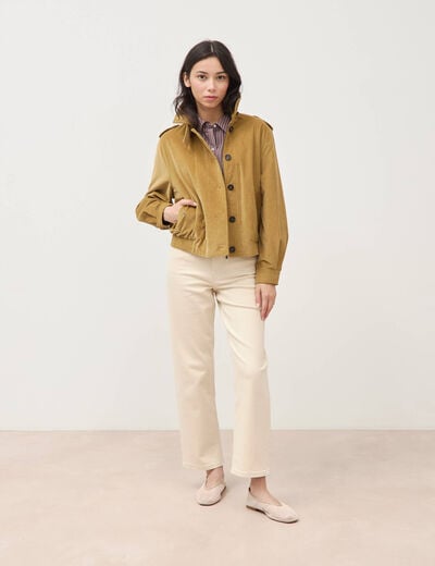 Veste en velours col biker camel femme