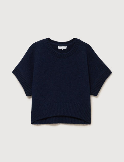 Pull oversize col rond manches courtes bleu marine femme