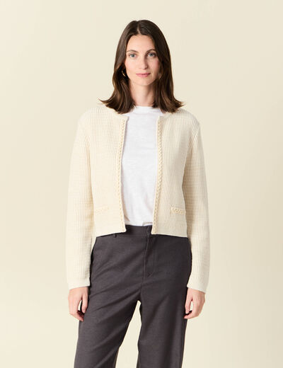 Gilet manches longues creme femme