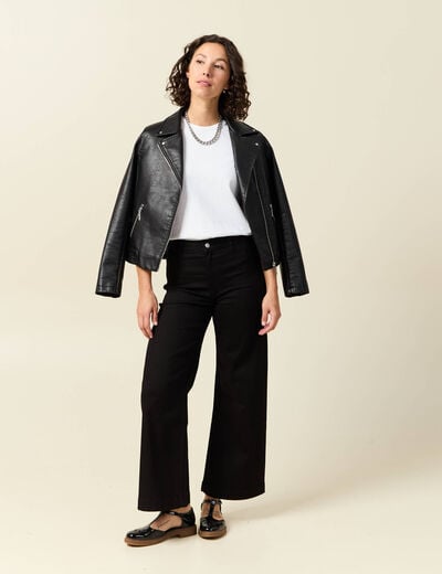 Jeans large taille haute denim noir femme
