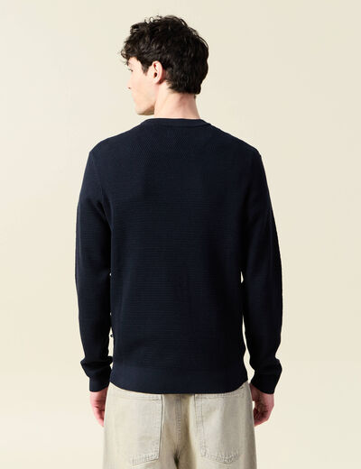Pull droit manches longues bleu marine homme
