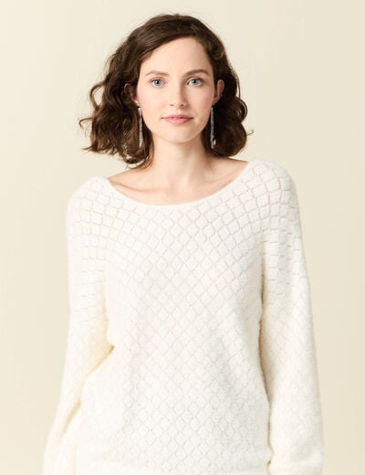 Pull manches longues r&eacute;versible ecru femme