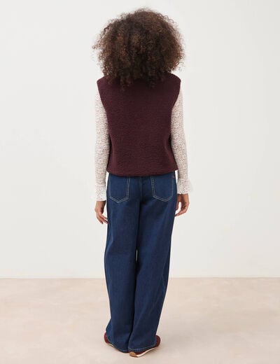 Cardigan droit sans manches doubl&eacute; bordeaux femme
