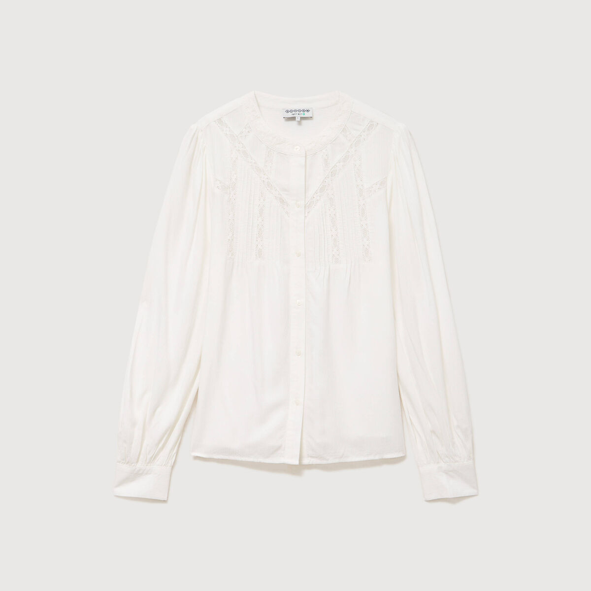 Blouse ajour&eacute;e col rond manches longues ecru femme