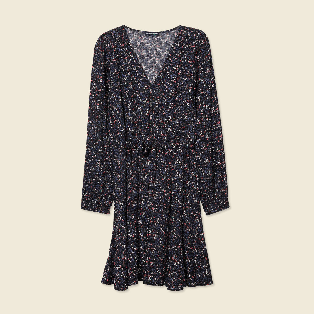 Robe droite courte col v manches longues noir femme