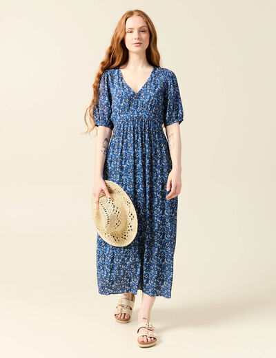 robe longue imprimée bleu femme