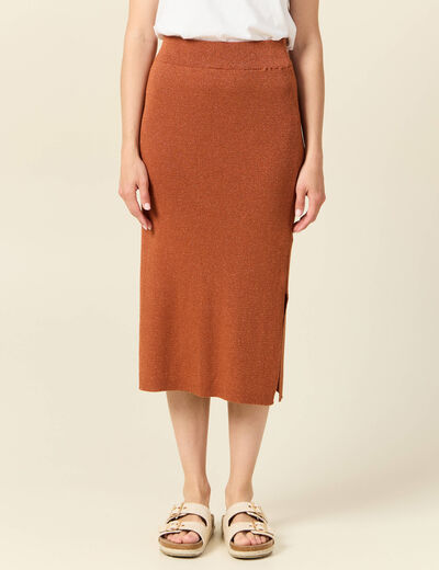 Jupe longue ajustée en tricot orange foncé femme
