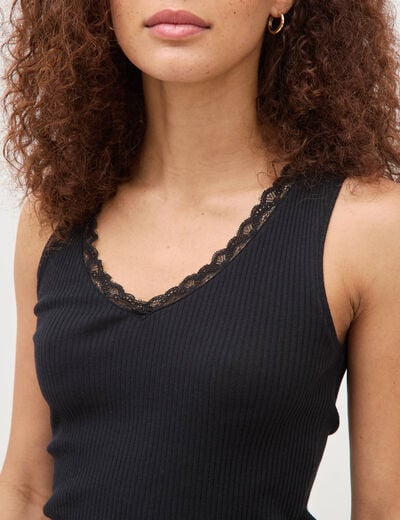 D&eacute;bardeur col v bretelles dentelle noir femme