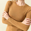 T-shirt cintr&eacute; manches longues col rond marron clair femme