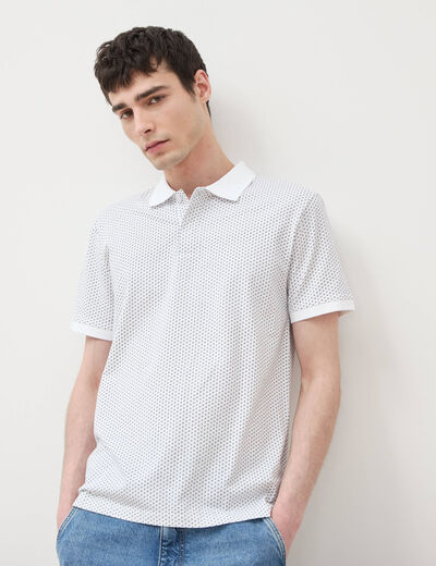 Polo cintr&eacute; en coton manches courtes blanc homme