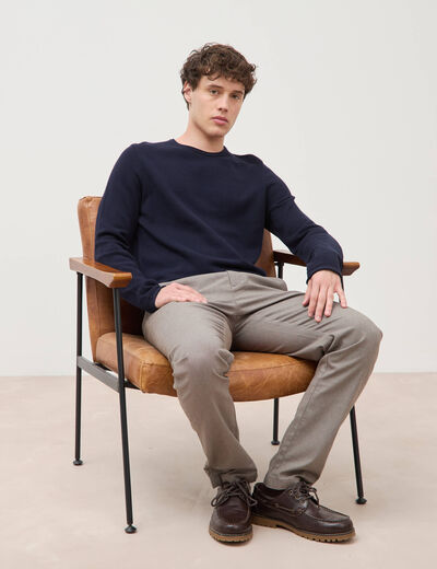 Pull col rond manches longues bleu marine homme