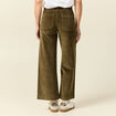 Pantalon large taille haute en velours vert kaki femme