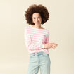 Pull col rond manches longues broderie rose clair femme