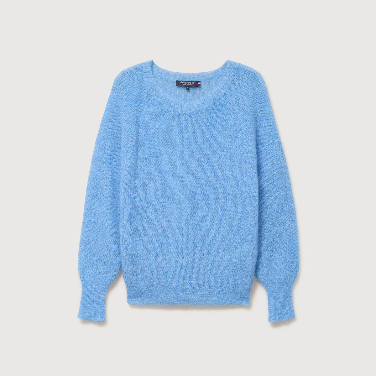 Pull manches longues col rond bleu clair femme
