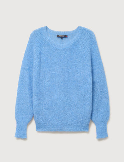 Pull manches longues col rond bleu clair femme
