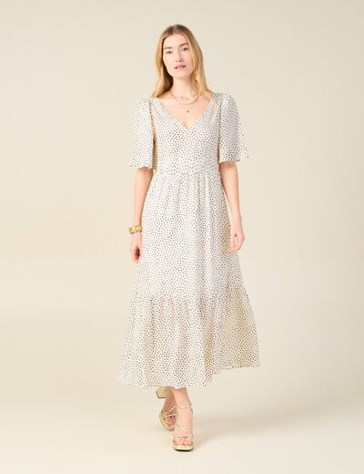 Robe longue évasée fluide blanc femme