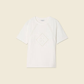 T-shirt manches courtes brodé ecru femme