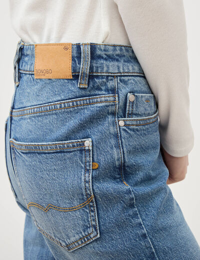 Jeans straight 7/8&egrave;me taille haute denim stone femme