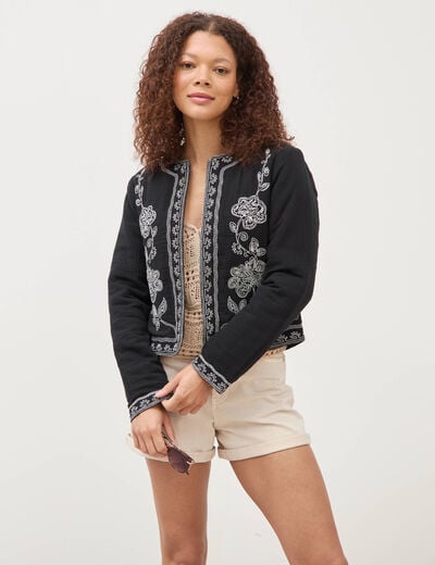 Veste en coton avec broderie noir femme