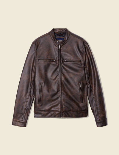 Blouson simili cuir vert kaki homme