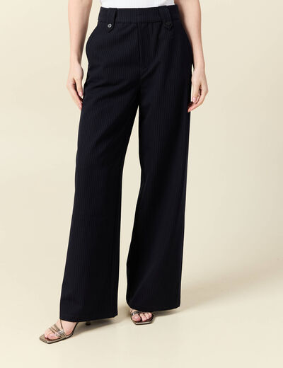 Pantalon large taille haute fluide bleu marine femme